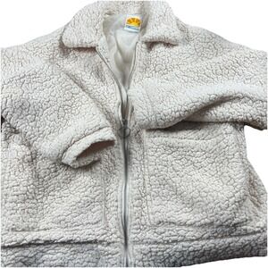 C&C California Oversized Full Zip Teddy Sherpa Fleece Large Pockets Large Ivory‎